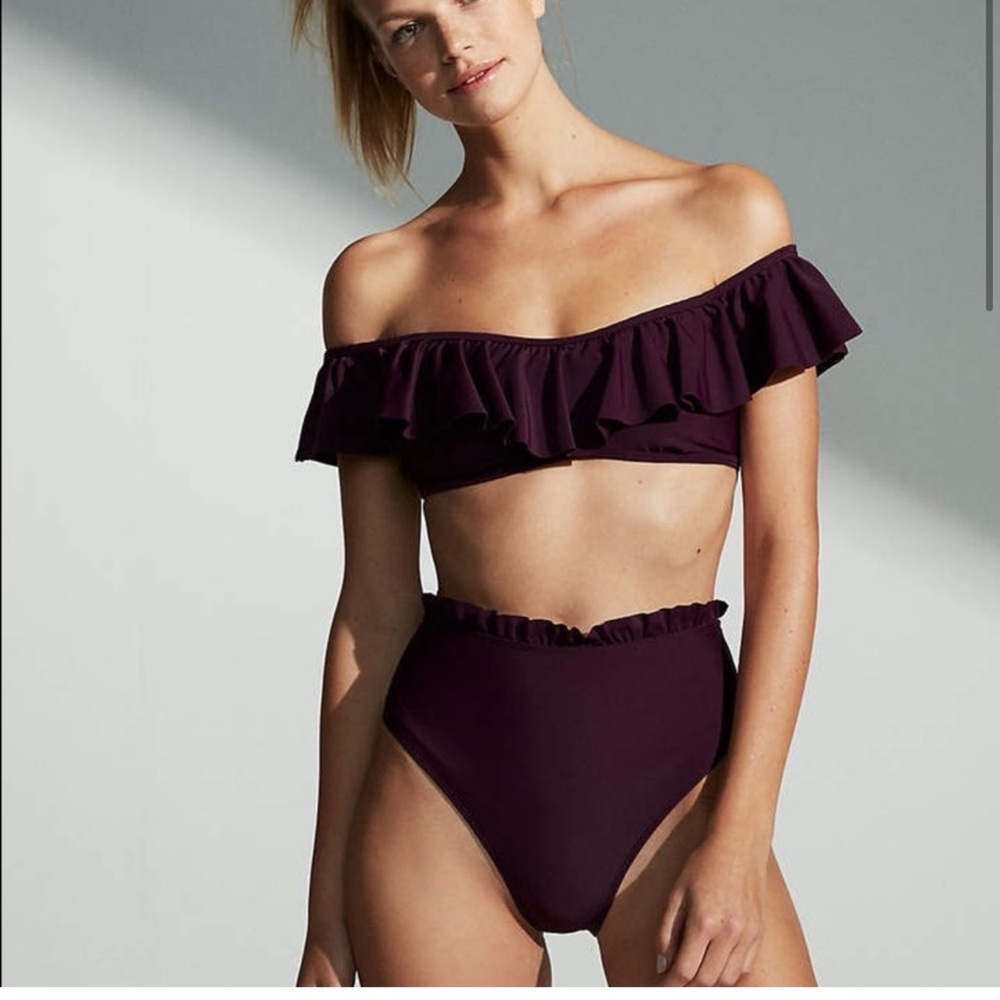 Express NWT black bikini high waisted ruffle trim swimsuit
